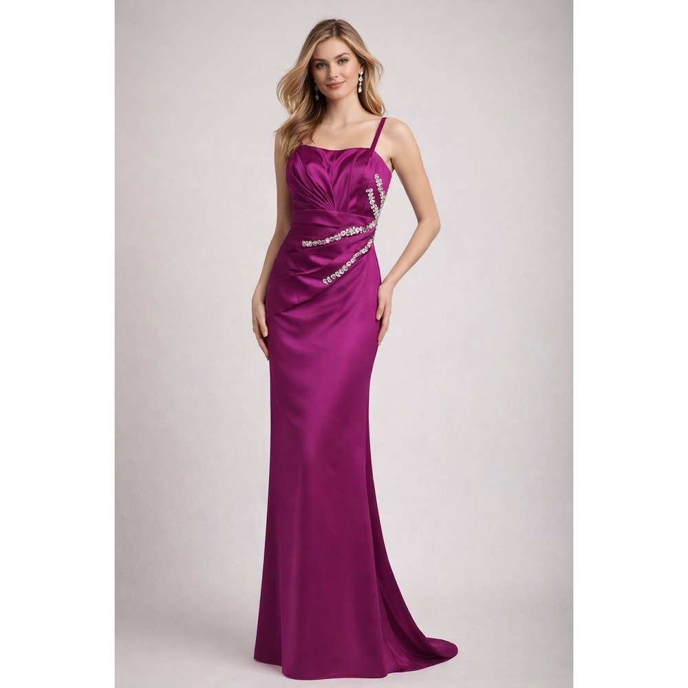 Boutique Satin Formal Gown Purple Wedding‎ Rhinestone Ball Bridesmaid Ball